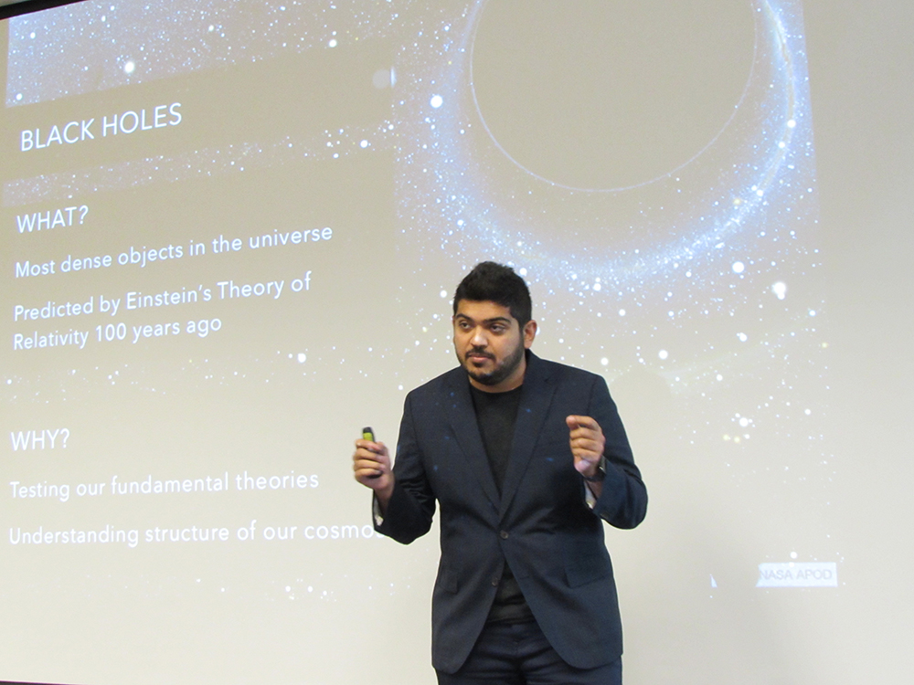 Karan Jani presents his research on Black Holes at the 4th Annual Georigal Tech Postdoctoral Research Symposium.